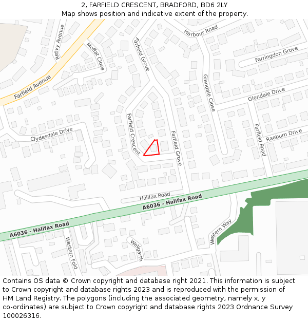2, FARFIELD CRESCENT, BRADFORD, BD6 2LY: Location map and indicative extent of plot