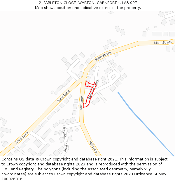 2, FARLETON CLOSE, WARTON, CARNFORTH, LA5 9PE: Location map and indicative extent of plot