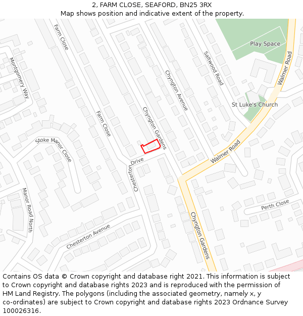 2, FARM CLOSE, SEAFORD, BN25 3RX: Location map and indicative extent of plot