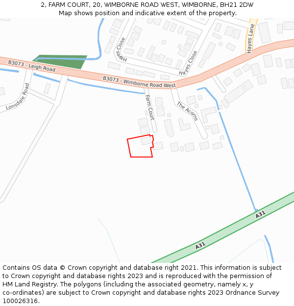 2, FARM COURT, 20, WIMBORNE ROAD WEST, WIMBORNE, BH21 2DW: Location map and indicative extent of plot