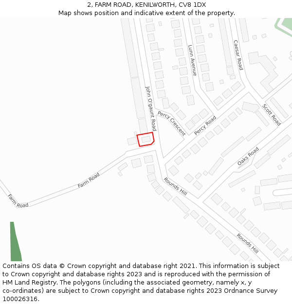 2, FARM ROAD, KENILWORTH, CV8 1DX: Location map and indicative extent of plot