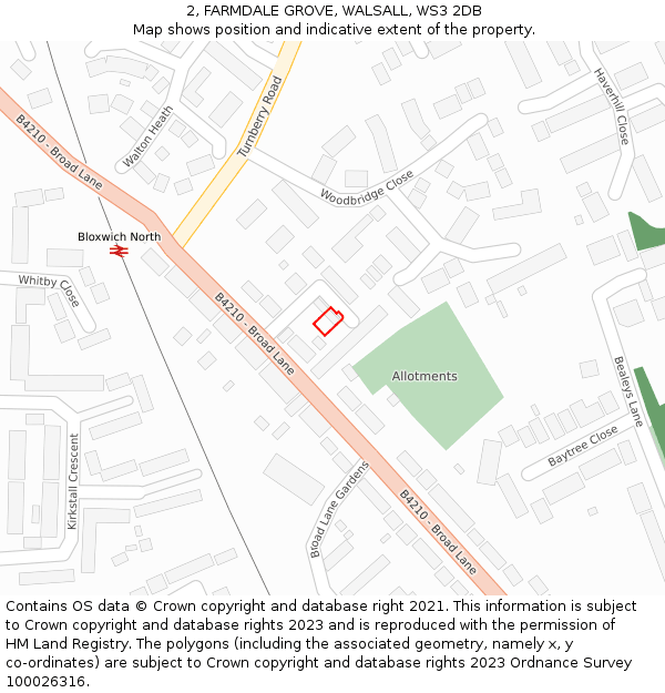 2, FARMDALE GROVE, WALSALL, WS3 2DB: Location map and indicative extent of plot