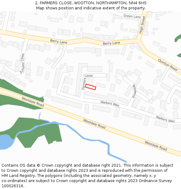 2, FARMERS CLOSE, WOOTTON, NORTHAMPTON, NN4 6HS: Location map and indicative extent of plot