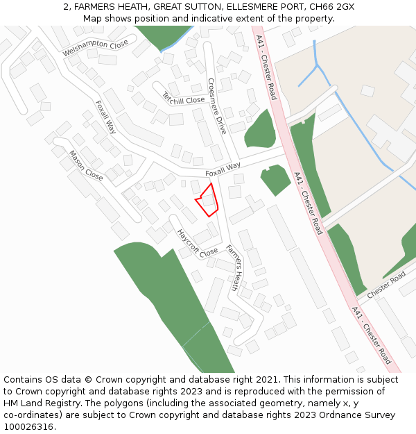 2, FARMERS HEATH, GREAT SUTTON, ELLESMERE PORT, CH66 2GX: Location map and indicative extent of plot