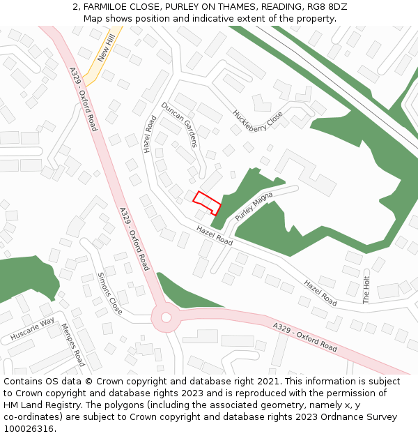 2, FARMILOE CLOSE, PURLEY ON THAMES, READING, RG8 8DZ: Location map and indicative extent of plot