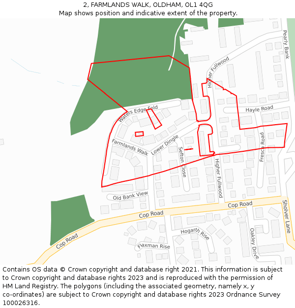 2, FARMLANDS WALK, OLDHAM, OL1 4QG: Location map and indicative extent of plot