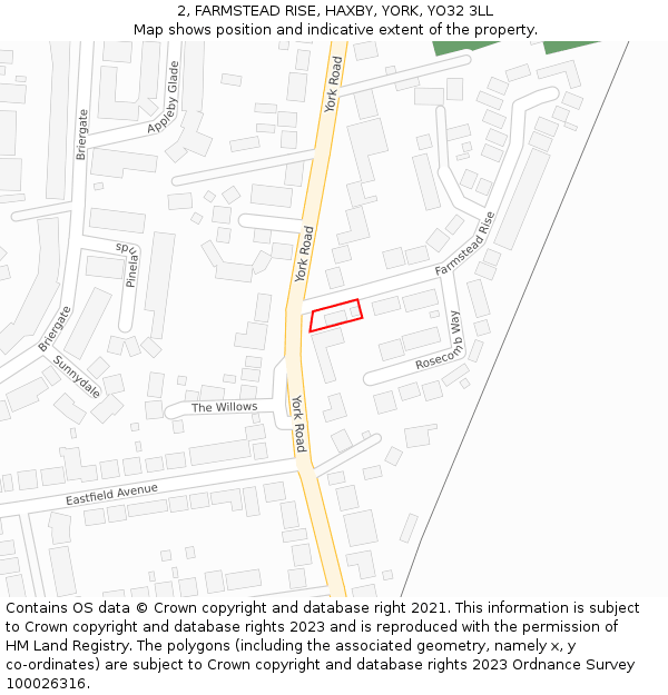 2, FARMSTEAD RISE, HAXBY, YORK, YO32 3LL: Location map and indicative extent of plot