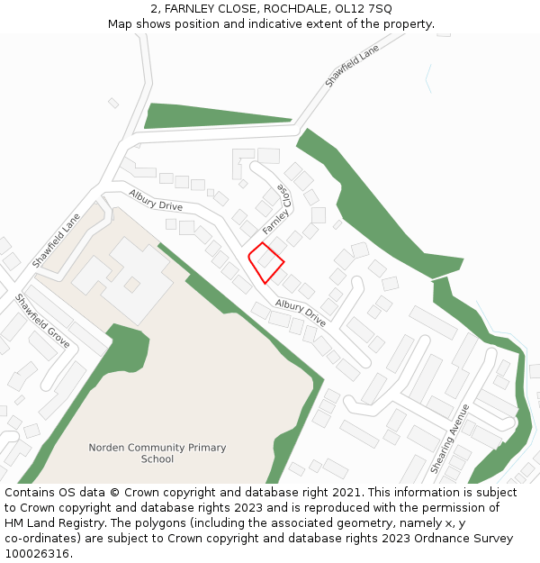 2, FARNLEY CLOSE, ROCHDALE, OL12 7SQ: Location map and indicative extent of plot