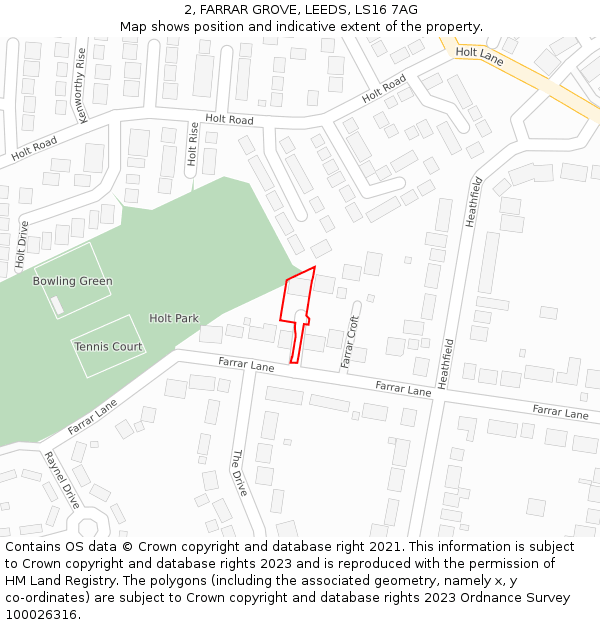 2, FARRAR GROVE, LEEDS, LS16 7AG: Location map and indicative extent of plot