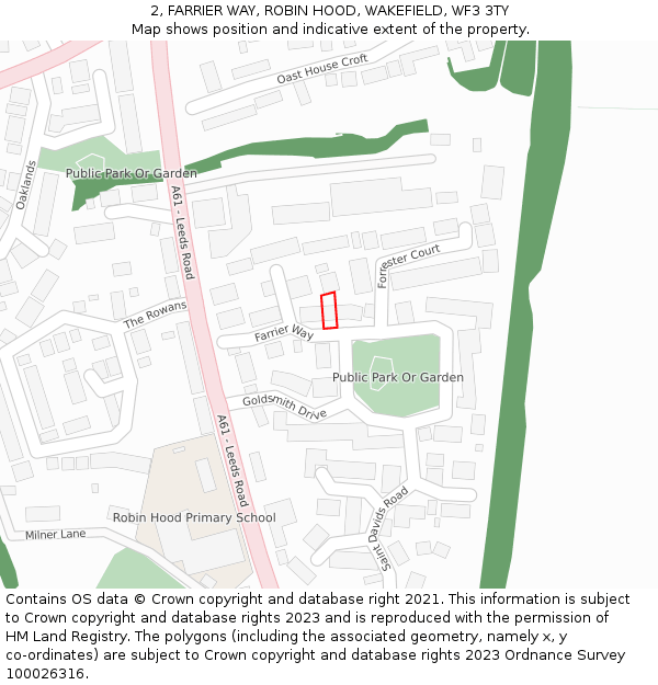 2, FARRIER WAY, ROBIN HOOD, WAKEFIELD, WF3 3TY: Location map and indicative extent of plot