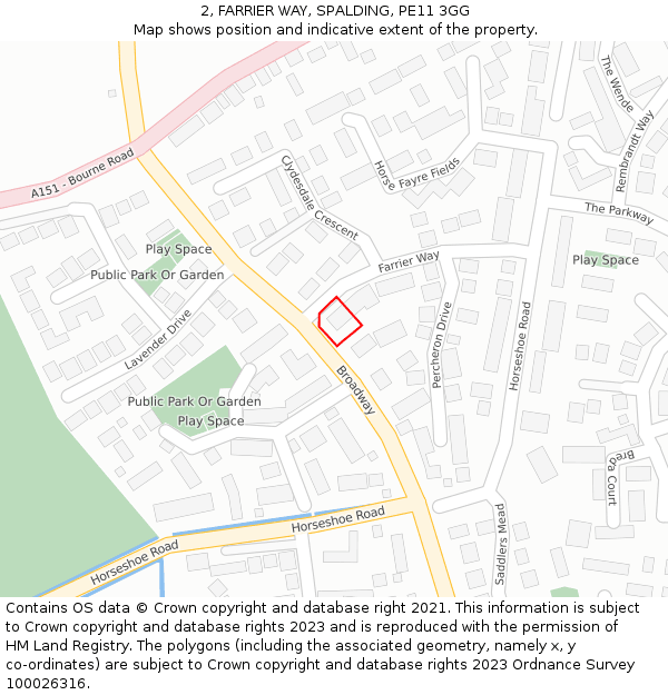 2, FARRIER WAY, SPALDING, PE11 3GG: Location map and indicative extent of plot