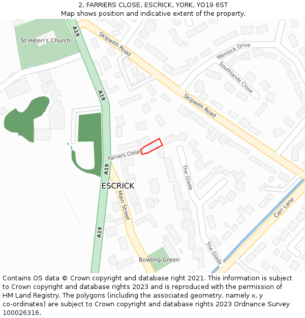 2, FARRIERS CLOSE, ESCRICK, YORK, YO19 6ST: Location map and indicative extent of plot