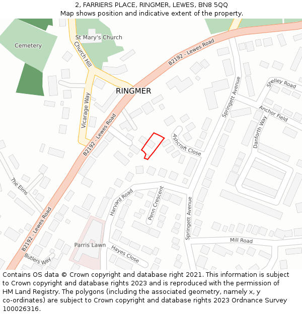 2, FARRIERS PLACE, RINGMER, LEWES, BN8 5QQ: Location map and indicative extent of plot