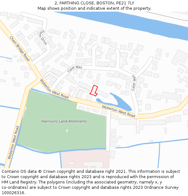 2, FARTHING CLOSE, BOSTON, PE21 7LY: Location map and indicative extent of plot
