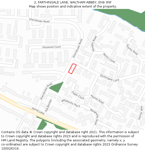 2, FARTHINGALE LANE, WALTHAM ABBEY, EN9 3NF: Location map and indicative extent of plot