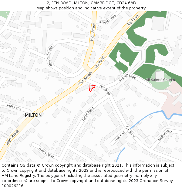 2, FEN ROAD, MILTON, CAMBRIDGE, CB24 6AD: Location map and indicative extent of plot