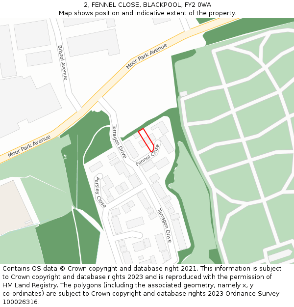 2, FENNEL CLOSE, BLACKPOOL, FY2 0WA: Location map and indicative extent of plot