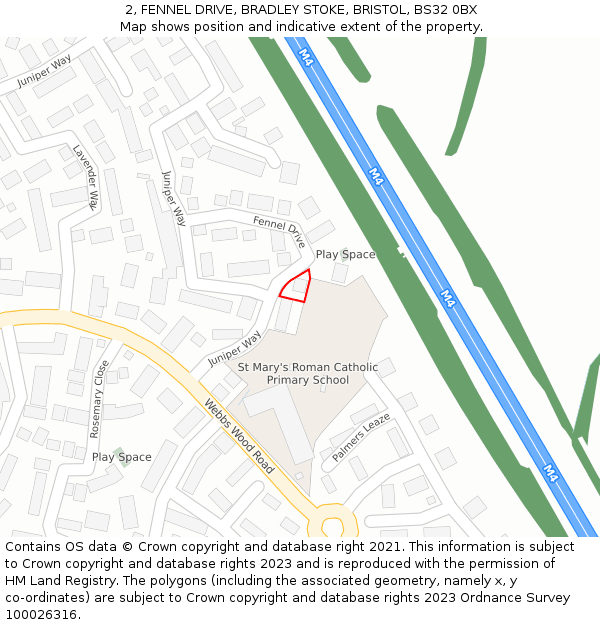 2, FENNEL DRIVE, BRADLEY STOKE, BRISTOL, BS32 0BX: Location map and indicative extent of plot