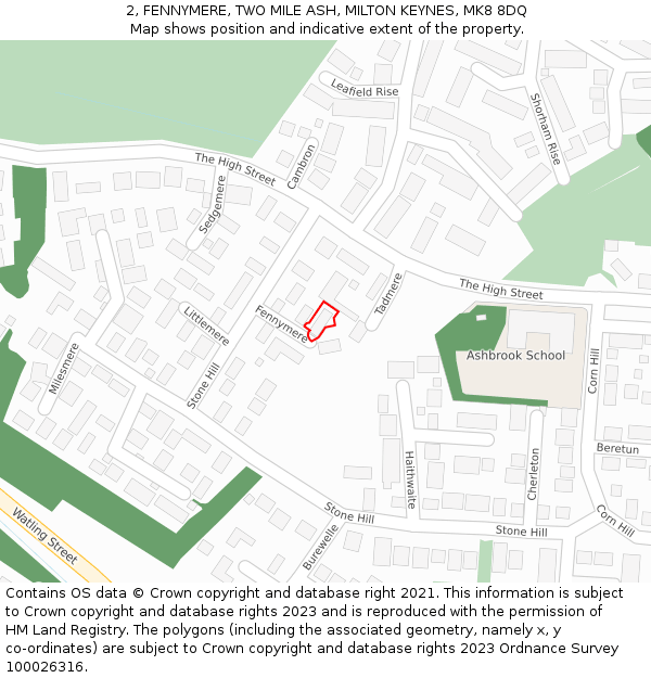 2, FENNYMERE, TWO MILE ASH, MILTON KEYNES, MK8 8DQ: Location map and indicative extent of plot