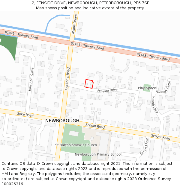2, FENSIDE DRIVE, NEWBOROUGH, PETERBOROUGH, PE6 7SF: Location map and indicative extent of plot