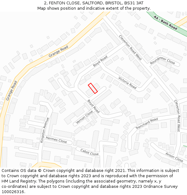 2, FENTON CLOSE, SALTFORD, BRISTOL, BS31 3AT: Location map and indicative extent of plot