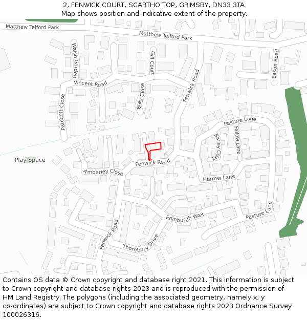 2, FENWICK COURT, SCARTHO TOP, GRIMSBY, DN33 3TA: Location map and indicative extent of plot