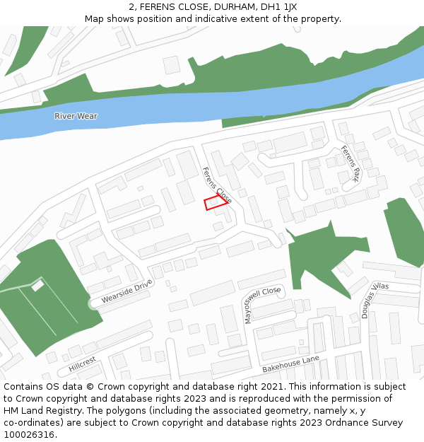 2, FERENS CLOSE, DURHAM, DH1 1JX: Location map and indicative extent of plot