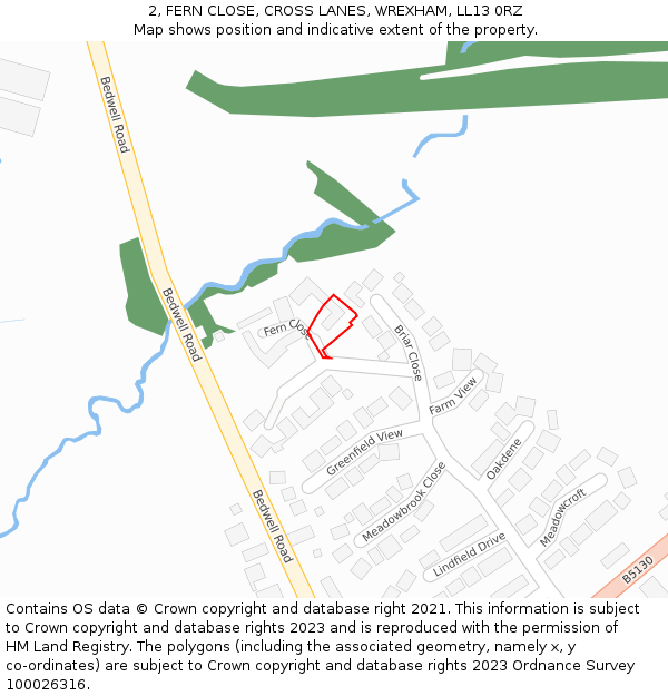 2, FERN CLOSE, CROSS LANES, WREXHAM, LL13 0RZ: Location map and indicative extent of plot