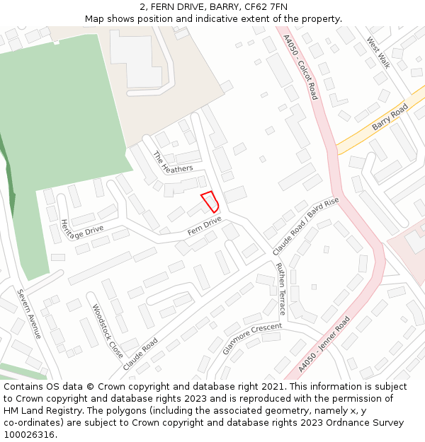 2, FERN DRIVE, BARRY, CF62 7FN: Location map and indicative extent of plot