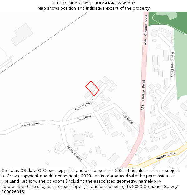 2, FERN MEADOWS, FRODSHAM, WA6 6BY: Location map and indicative extent of plot