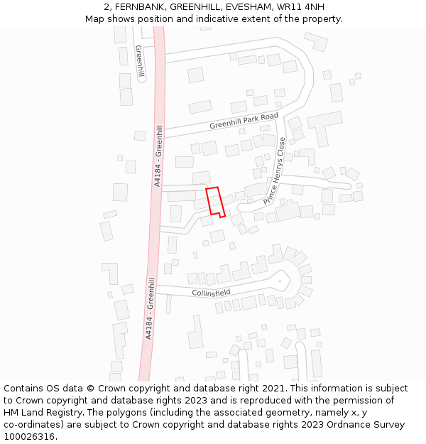 2, FERNBANK, GREENHILL, EVESHAM, WR11 4NH: Location map and indicative extent of plot