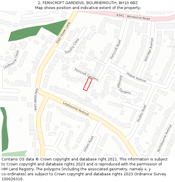 2, FERNCROFT GARDENS, BOURNEMOUTH, BH10 6BZ: Location map and indicative extent of plot