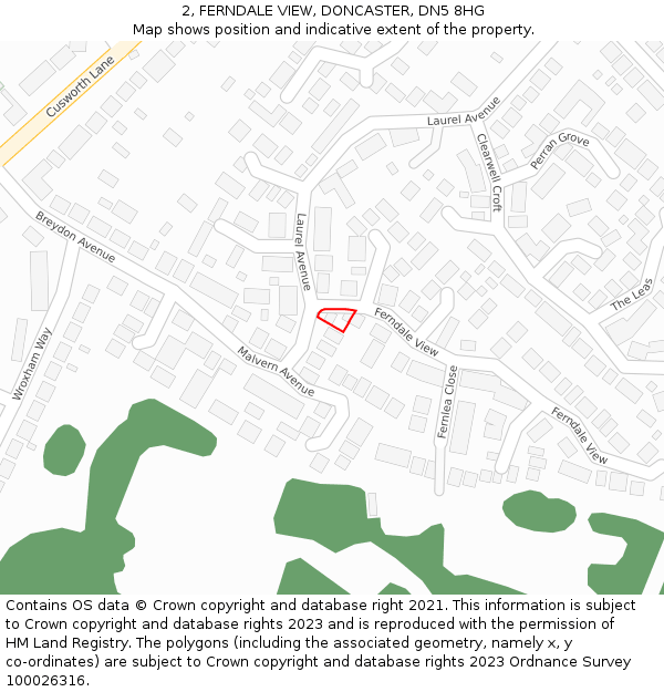 2, FERNDALE VIEW, DONCASTER, DN5 8HG: Location map and indicative extent of plot