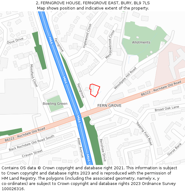 2, FERNGROVE HOUSE, FERNGROVE EAST, BURY, BL9 7LS: Location map and indicative extent of plot