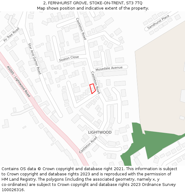 2, FERNHURST GROVE, STOKE-ON-TRENT, ST3 7TQ: Location map and indicative extent of plot