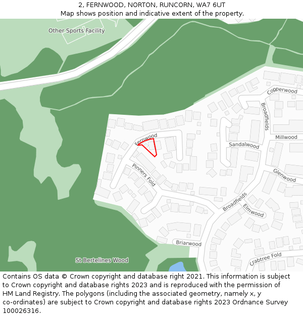 2, FERNWOOD, NORTON, RUNCORN, WA7 6UT: Location map and indicative extent of plot