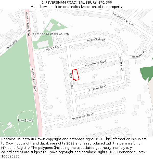 2, FEVERSHAM ROAD, SALISBURY, SP1 3PP: Location map and indicative extent of plot