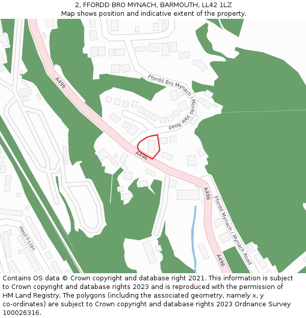 2, FFORDD BRO MYNACH, BARMOUTH, LL42 1LZ: Location map and indicative extent of plot