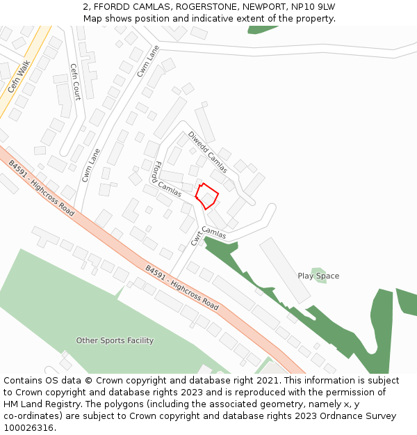 2, FFORDD CAMLAS, ROGERSTONE, NEWPORT, NP10 9LW: Location map and indicative extent of plot