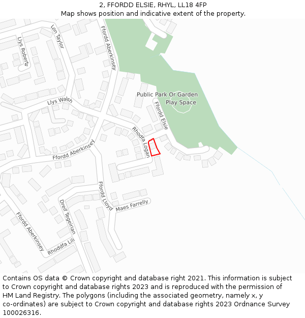 2, FFORDD ELSIE, RHYL, LL18 4FP: Location map and indicative extent of plot