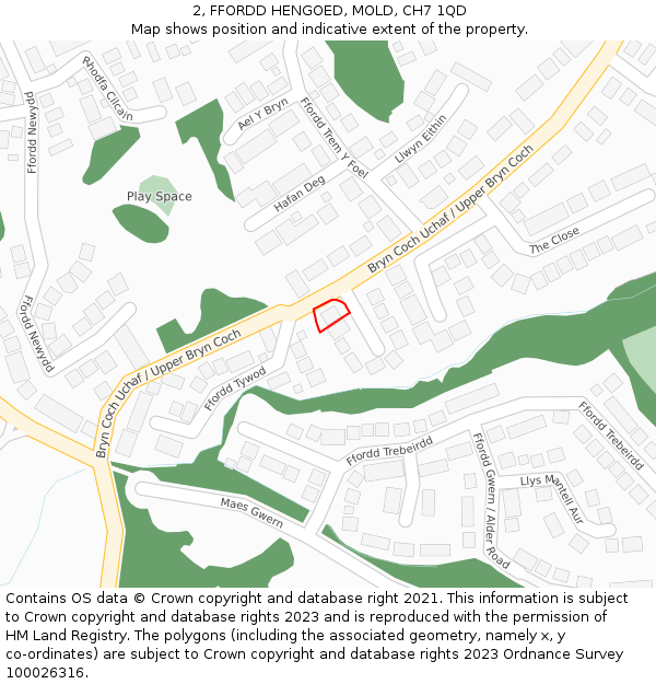 2, FFORDD HENGOED, MOLD, CH7 1QD: Location map and indicative extent of plot
