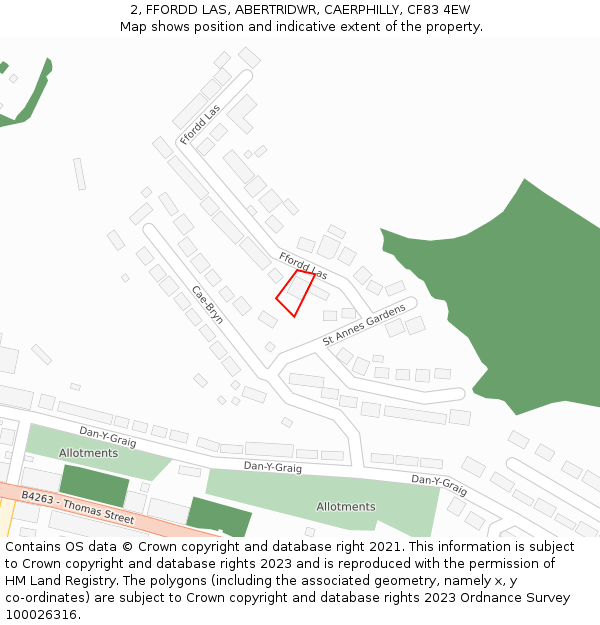 2, FFORDD LAS, ABERTRIDWR, CAERPHILLY, CF83 4EW: Location map and indicative extent of plot