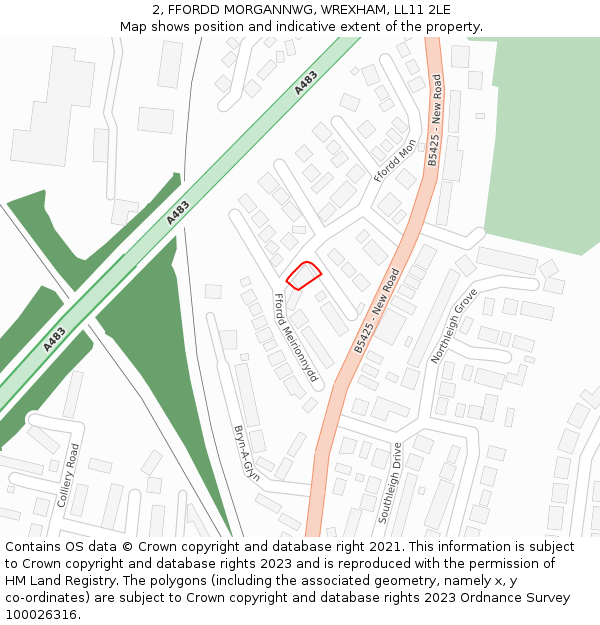 2, FFORDD MORGANNWG, WREXHAM, LL11 2LE: Location map and indicative extent of plot