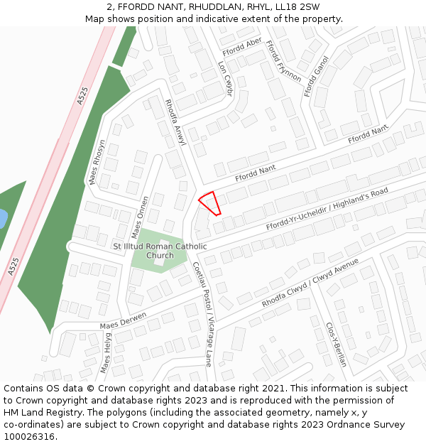 2, FFORDD NANT, RHUDDLAN, RHYL, LL18 2SW: Location map and indicative extent of plot