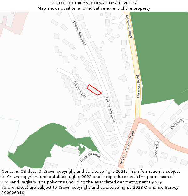 2, FFORDD TRIBAN, COLWYN BAY, LL28 5YY: Location map and indicative extent of plot