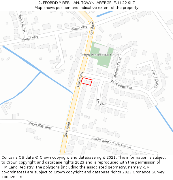 2, FFORDD Y BERLLAN, TOWYN, ABERGELE, LL22 9LZ: Location map and indicative extent of plot