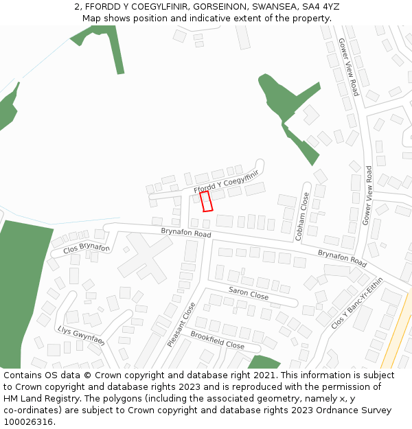 2, FFORDD Y COEGYLFINIR, GORSEINON, SWANSEA, SA4 4YZ: Location map and indicative extent of plot