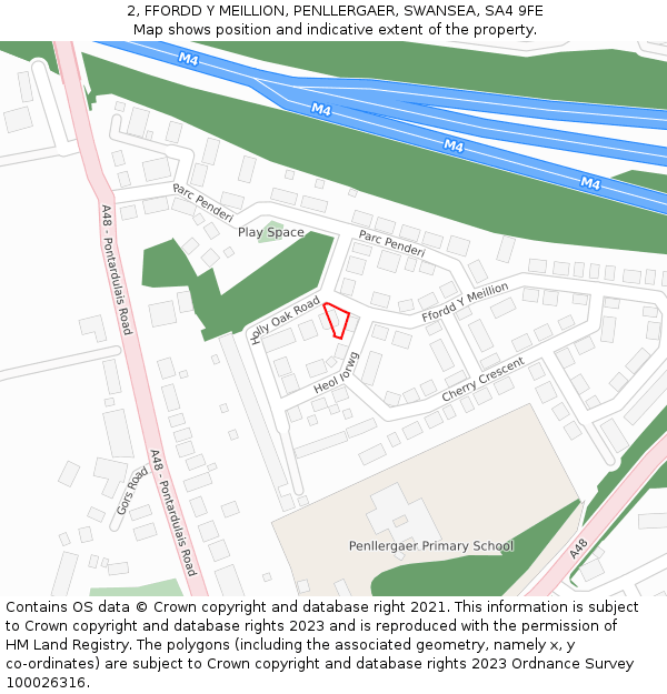 2, FFORDD Y MEILLION, PENLLERGAER, SWANSEA, SA4 9FE: Location map and indicative extent of plot