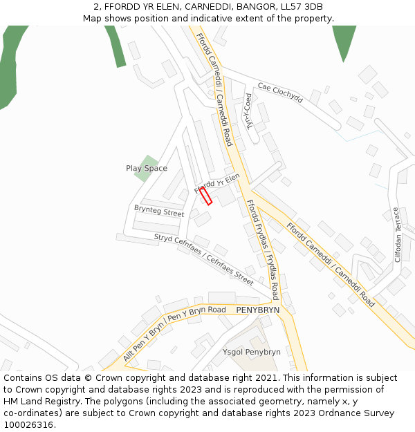 2, FFORDD YR ELEN, CARNEDDI, BANGOR, LL57 3DB: Location map and indicative extent of plot