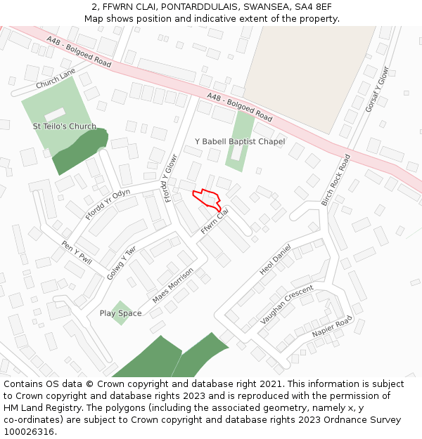 2, FFWRN CLAI, PONTARDDULAIS, SWANSEA, SA4 8EF: Location map and indicative extent of plot